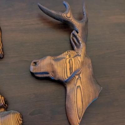 Vintage Carved Wood Mushroom & Stag Wall Hangings