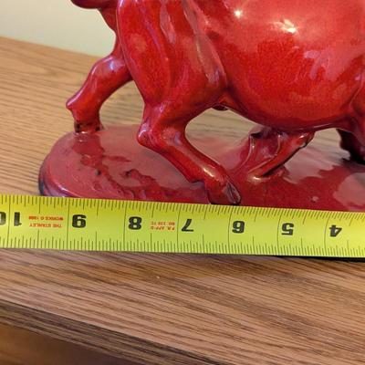 Pottery Red Bull Glazed Ceramic Large Statue