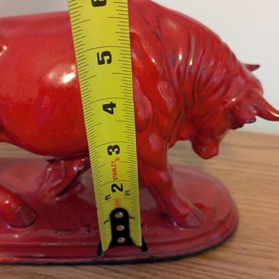 Pottery Red Bull Glazed Ceramic Large Statue