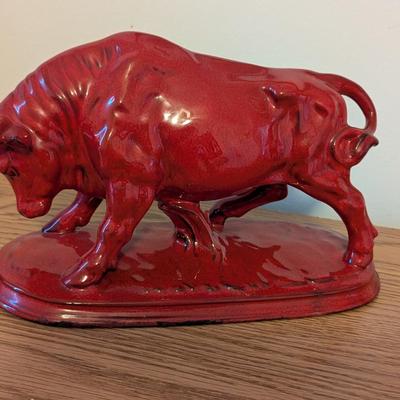 Pottery Red Bull Glazed Ceramic Large Statue