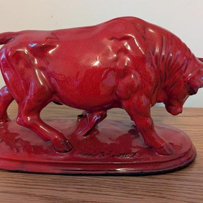 Pottery Red Bull Glazed Ceramic Large Statue