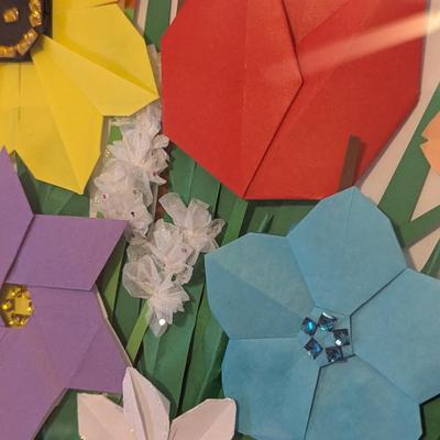 Framed Signed Paper/Tissue Paper Floral Wall Art Approx 24 3./4" x 31"
