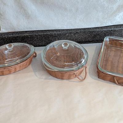 Vintage Glasbake Dishes With Lid & Baskets
