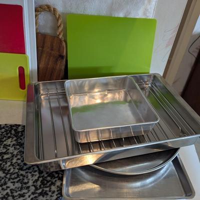 Assortment Of Plastic Storage Containers Pans & Cutting Boards
