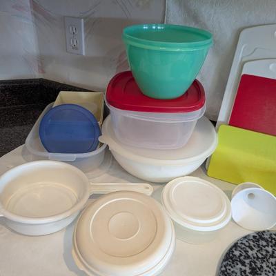Assortment Of Plastic Storage Containers Pans & Cutting Boards
