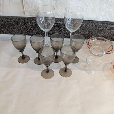 Vintage Glasses & Bowls Smoked Port Glasses Flower Trinket Bowls