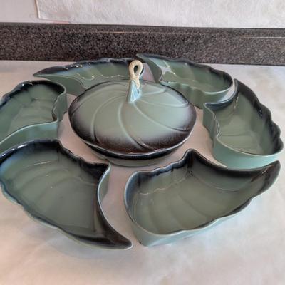 Vintage MCM Handmade Riogrande Ware Lazy Susan Rio Grande Aqua Turquoise Rare 1950s Dallas TX USA 19LS-T Chip and Dip