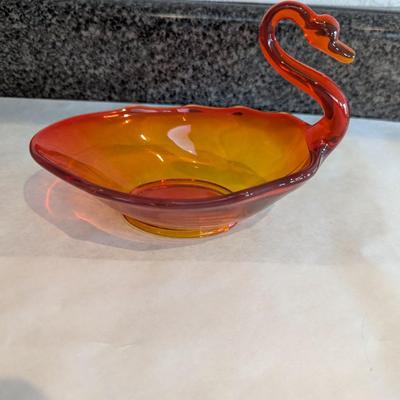 Viking Orange Glass Swan Bowl