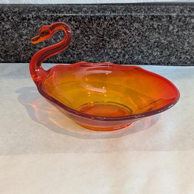 Viking Orange Glass Swan Bowl