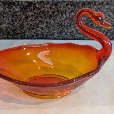 Viking Orange Glass Swan Bowl
