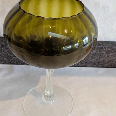 Vintage Empoli Style Art Glass Pedestal Covered Dish
