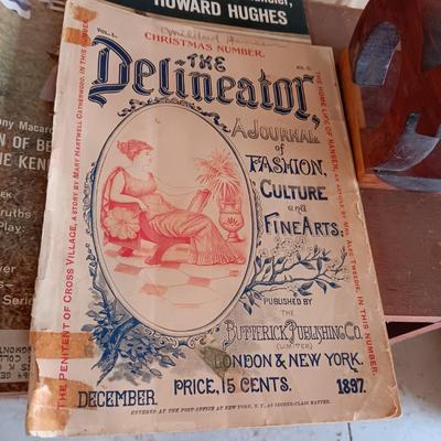 OLD BOOKS & MAGAZINES PLUS WOODEN BOOK ENDS