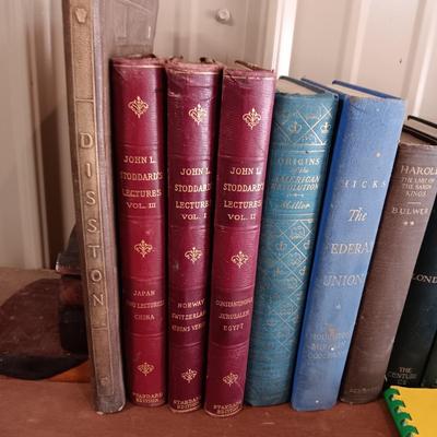 OLD BOOKS & MAGAZINES PLUS WOODEN BOOK ENDS