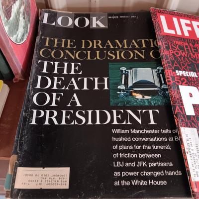 OLD BOOKS & MAGAZINES PLUS WOODEN BOOK ENDS