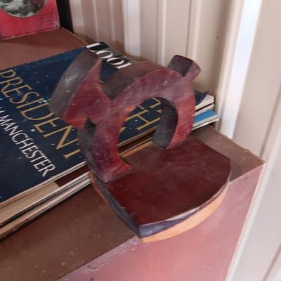 OLD BOOKS & MAGAZINES PLUS WOODEN BOOK ENDS