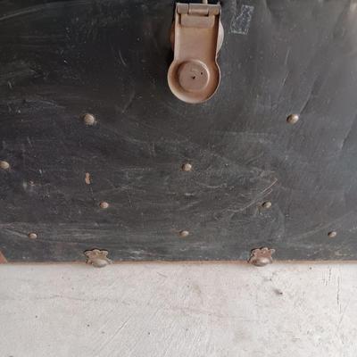 OLD METAL TRUNK WITH SHELF