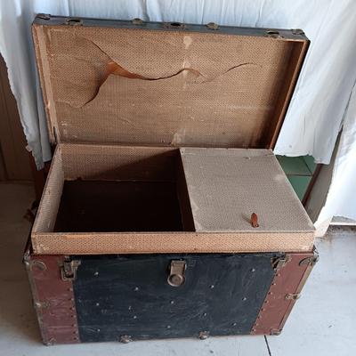 OLD METAL TRUNK WITH SHELF