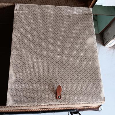 OLD METAL TRUNK WITH SHELF