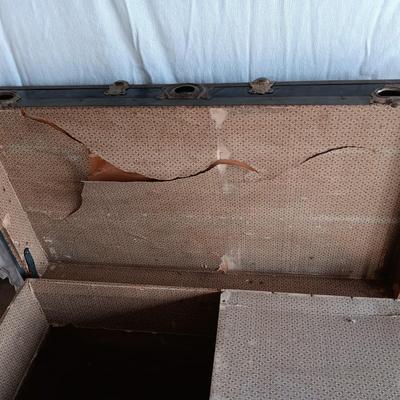 OLD METAL TRUNK WITH SHELF