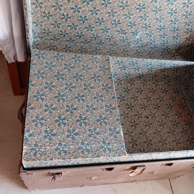 OLD METAL TRUNK WITH A SHELF