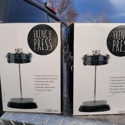 Two New Glass and stainless steel French Presses