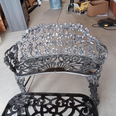 WROUGHT IRON PATIO BENCH, 2 CHAIRS AND A TABLE