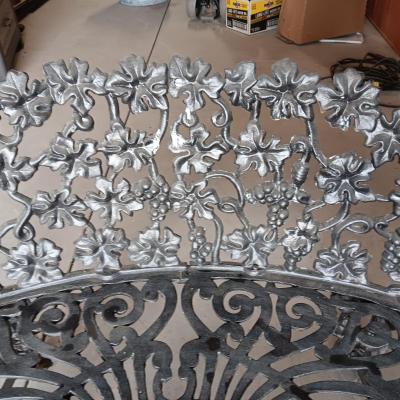 WROUGHT IRON PATIO BENCH, 2 CHAIRS AND A TABLE