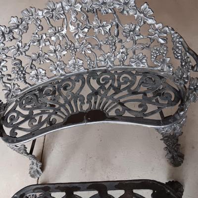 WROUGHT IRON PATIO BENCH, 2 CHAIRS AND A TABLE