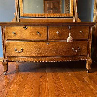 Vintage Wooden Dresser with Mirror