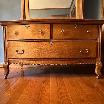 Vintage Wooden Dresser with Mirror