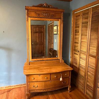 Vintage Wooden Dresser with Mirror