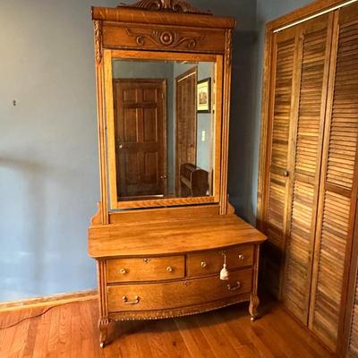 Vintage Wooden Dresser with Mirror