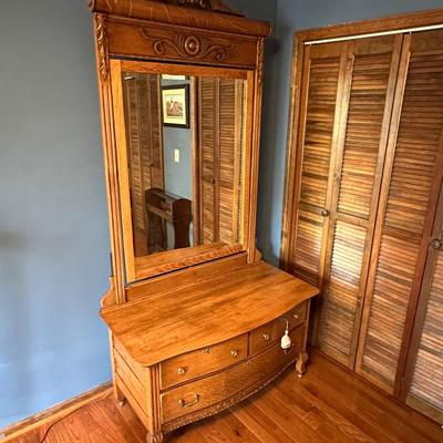 Vintage Wooden Dresser with Mirror