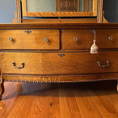 Vintage Wooden Dresser with Mirror