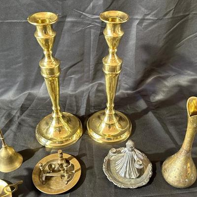 Lot of Vintage Brass Candle Holders, Bell and More!