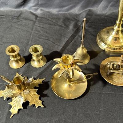 Lot of Vintage Brass Candle Holders, Bell and More!