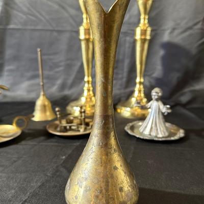 Lot of Vintage Brass Candle Holders, Bell and More!