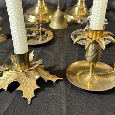 Lot of Vintage Brass Candle Holders, Bell and More!