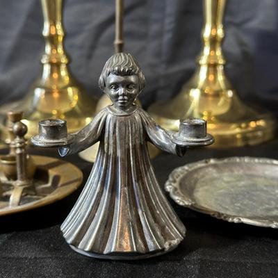 Lot of Vintage Brass Candle Holders, Bell and More!