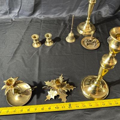 Lot of Vintage Brass Candle Holders, Bell and More!