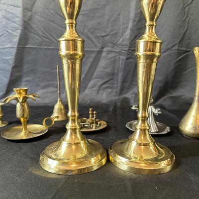 Lot of Vintage Brass Candle Holders, Bell and More!