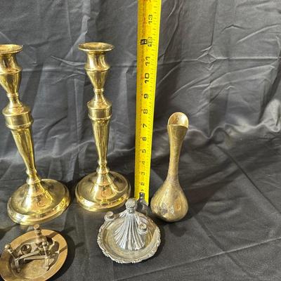 Lot of Vintage Brass Candle Holders, Bell and More!