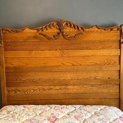 Vintage Wooden Headboard and Bed Frame