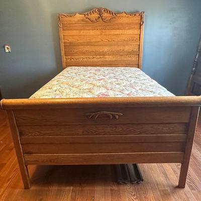 Vintage Wooden Headboard and Bed Frame
