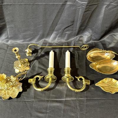 Lot of Vintage Brass Candle Holders and Trinkets