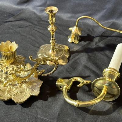Lot of Vintage Brass Candle Holders and Trinkets