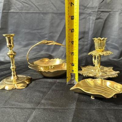 Lot of Vintage Brass Candle Holders and Trinkets