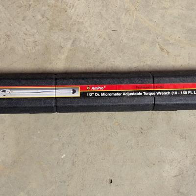 AmPro 1/2" Dr. Micrometer Adjustable Torque Wrench (10-150 Ft. Lbs.)