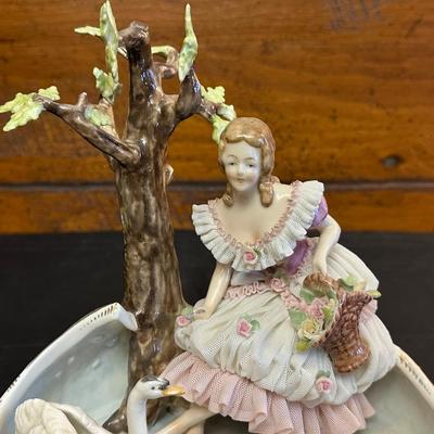 Dresden Woman & Swan Figurine
