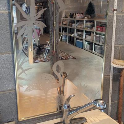 Vintage Frosted Bird Mirror Approx 22" x 27"